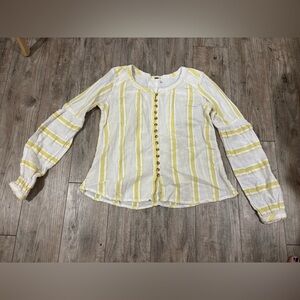 Free People Striped Yellow and White Women's Top Size Small
